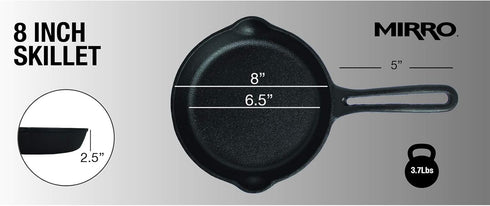 Mirro 8" Pre-Seasoned Cast Iron Skillet, Safe for Indoor & Outdoor Grill Cooking