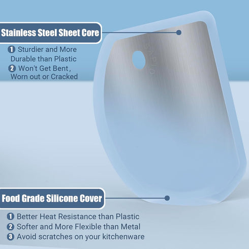 Silicone Dough Scraper with Stainless Steel Sheet, Curved Edge Flexible Bowl Scraper for Baking, Food Grade Silicone Bench Scraper for Sourdough Bread Proofing Basket, 5.98" × 4.3", Blue, SAPID by SAPID