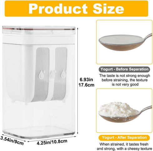 Trasylph 1100ML Yogurt Strainer,Yogurts-Filter Milk Strainer with Fine Mesh Bag,Lid And Scale Mark, for Making Thick