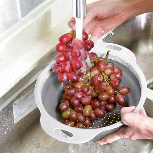 QiMH Collapsible Colander and Strainer Set of 3 - BPA Free Silicone Kitchen Foldable Strainer for Pasta