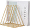 QPEY Triangle File Holder, 5 Slot Metal Vinyl Record Stand, Magazine Holder for Office Home, 1 Pc, Gold