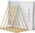 QPEY Triangle File Holder, 5 Slot Metal Vinyl Record Stand, Magazine Holder for Office Home, 1 Pc, Gold