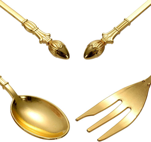 14 Pack Swan Base Holder with Coffee Spoons & Forks, Gold Dessert Flatware Set for Mixing, Stirring, Serving