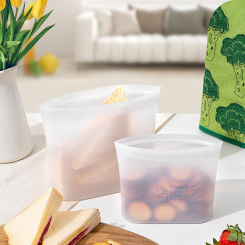 Winrock Reusable 100% Silicone Food Storage Bags, New Generation Stand Up Zip Container, 3 Pack (51oz, 34oz, 17oz)