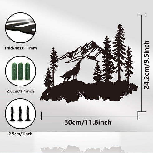 WADORN Metal Wolves Wall Art Decor, Black Iron Natural Scenery Wall Hanging Decor for Living Room Bedroom