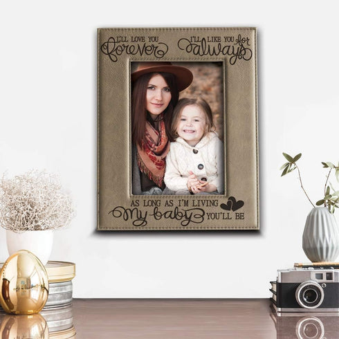 BELLA BUSTA Engraved Leather Picture Frame - I'll love you forever, Family New Baby Frame, 5x7 Vertical
