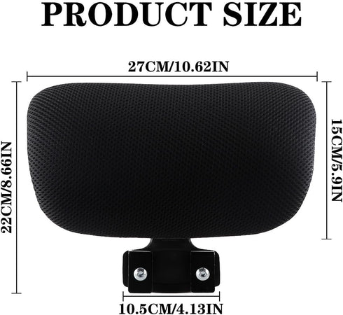 Black Mesh Office Chair Headrest Attachment, Adjustable Height Angle Head Support Cushion for Ergonomic Office Chair