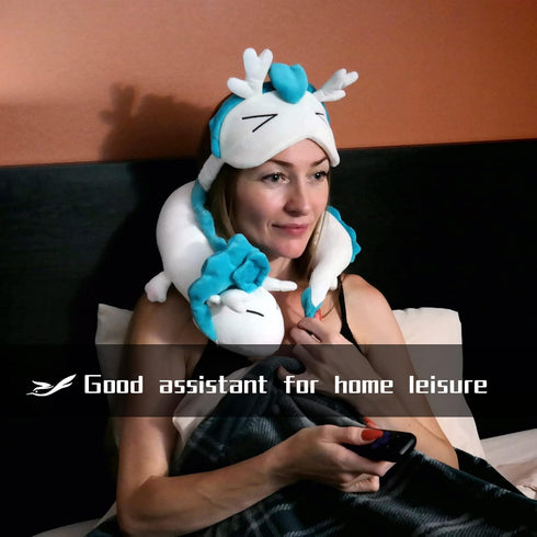 Anime Dragon U-Shape Neck Pillow with Cute Plush Toy and Sleep Mask, Perfect for Travel, Christmas, Birthday Gift