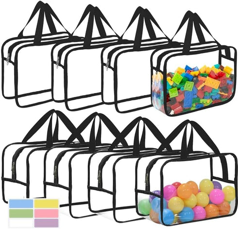 8 Packs Large Toy Storage Bags with Labels, Reusable Clear PVC Board