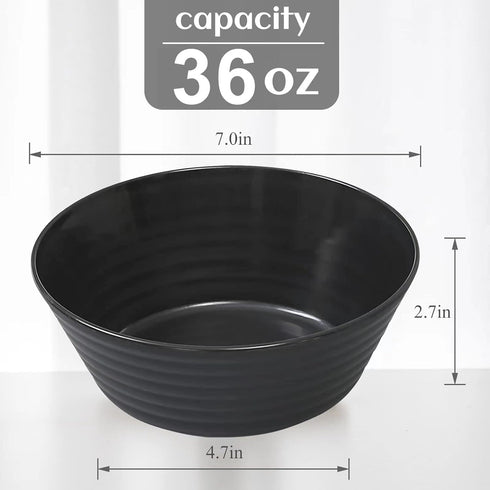 Cereal Bowls 36 OZ, Set of 12 Unbreakable Wheat Straw Plastic Serving Snack Bowls Dishwasher Microwave Safe Reusable Large Soup Dessert Bowls for Kitchen Parties Camping Black Gray by DUOLUV