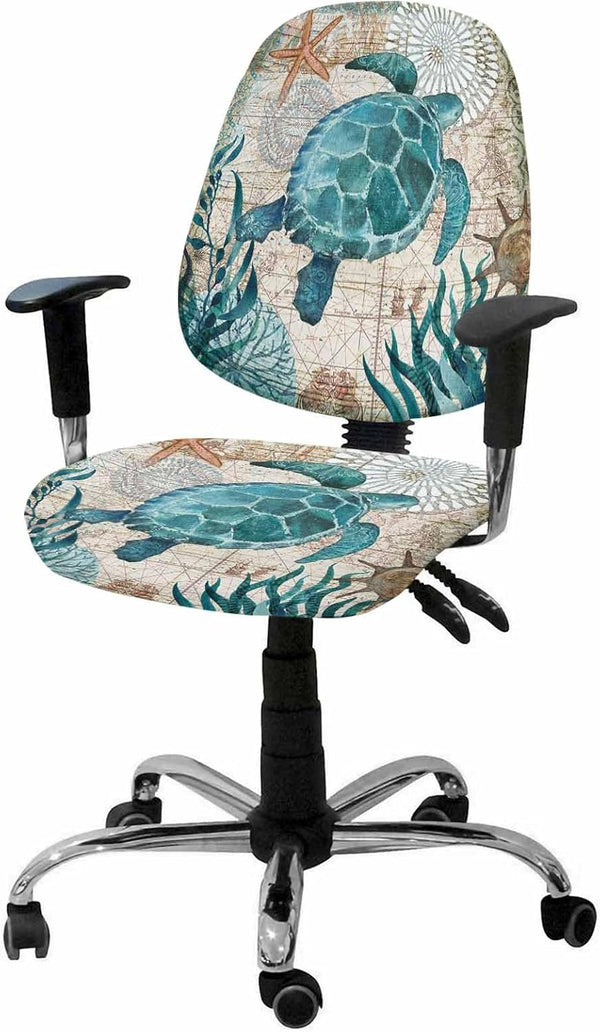 Vandarllin Sea Turtle Office Chair Cover, Stretchable Universal Nautical Themed Washable Slipcovers for Gaming Chair