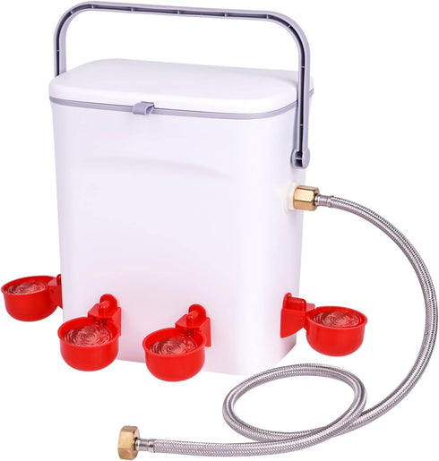 4 (2 Automatic Chicken Waterer with Float Valve Kit Hose Attachment and Poultry Water Cups, Duck Chicken Water Feeder