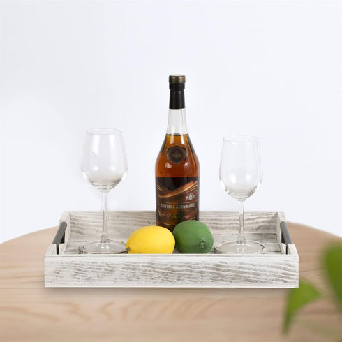4 Wooden Serving Ottoman Tray With Coasters, Breakfast Tray With Handles, Home Decor for Living Room, Coffee Table
