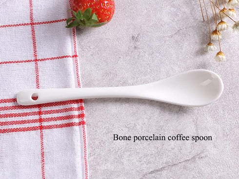 AKOAK 5-Inch White Ceramic Spoon - Ideal for Coffee, Tea, Yogurt, and Desserts
