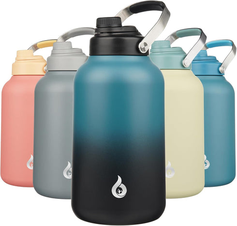 BJPKPK 1 Gallon Insulated Water Bottle, Dishwasher Safe 128oz Large Jug with Metal Handle & BPA Free Spout Lid, Blue