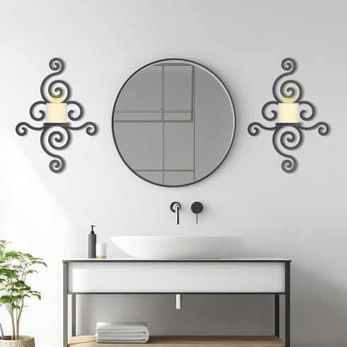 2 OYEFLY Pcs Metal Wall Candle Sconces,Black Elegant Swirling Wall Decorations (Black)