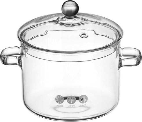 DOITOOL Glass Cooking Pot with Lid, 1900ML, Clear Glass Stovetop Cooking Pot, Dual Handles for Cooking