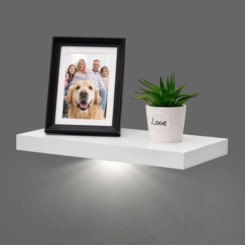 WELLAND White Floating Shelf with Motion Sensor Light, Wall Mounted Storage Shelf,