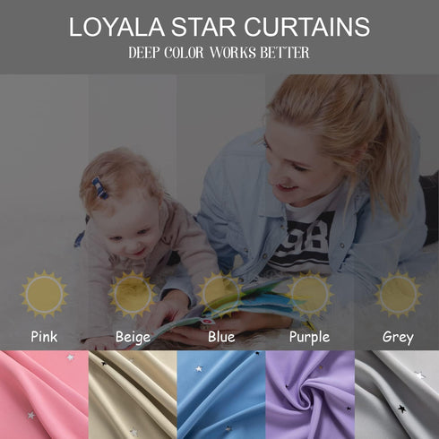 Loyala 52" 63" 2 Star Curtains, Blackout Curtains for Bedroom Kids Cute Double Layer Hollow Out Star Window Curtain