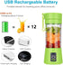 ISA Portable Blender for Shakes & Smoothies, Cordless Mini Travel Juicer Cup Mixer, 13oz USB Rechargeable (GREEN)
