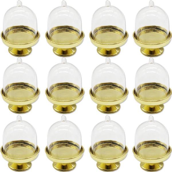 TIHOOD 12PCS Mini Cupcake Stand, Tiny Cake Dome with Clear Plastic for Chocolate, Cheese, and Candies