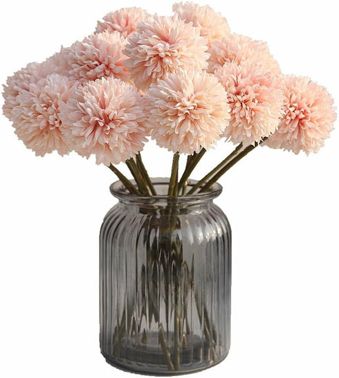 Artificial Chrysanthemum Ball Flowers Bouquet 10pcs Champagne for Home Office Parties and Wedding