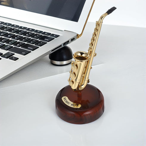 TOPPERFUN 7.9in Mini Saxophone Music Box, Classic Home Decorative Saxophone, Small Musical Mum Trinket Instrument