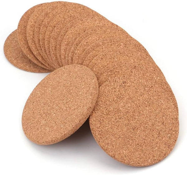 Tebery 20 Pack Round 3.9" Absorbent Cork Coasters for Drinks, Office, Home, 1/5" Thick