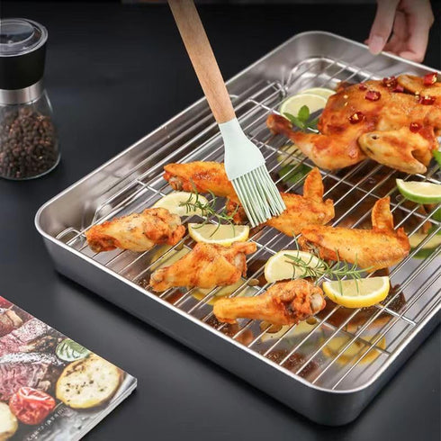 Stainless Steel Roasting Pan, Broiler Pan with Rack Set, Rectangular Roaster for Cooking and Baking