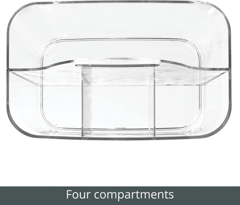 mDesign Clear Plastic Cutlery Storage Organizer Caddy Bin Tote with Handle - Divided Pantry Basket for Forks, Knives,