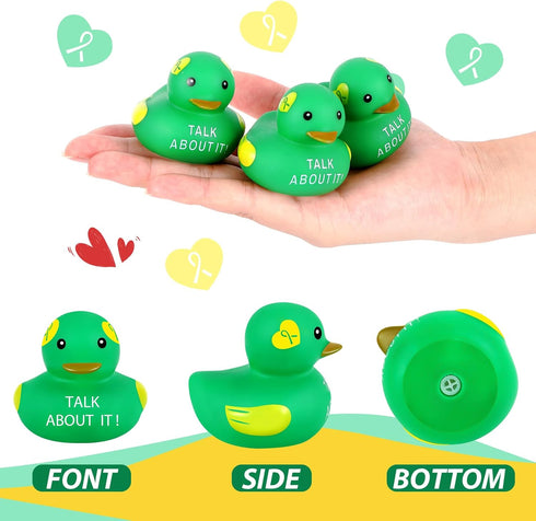 Favors(12 DEEKIN Mental Health Rubber Duck Bulk Green Ribbon Mental Health Awareness Items Gifts for Adults Self Care
