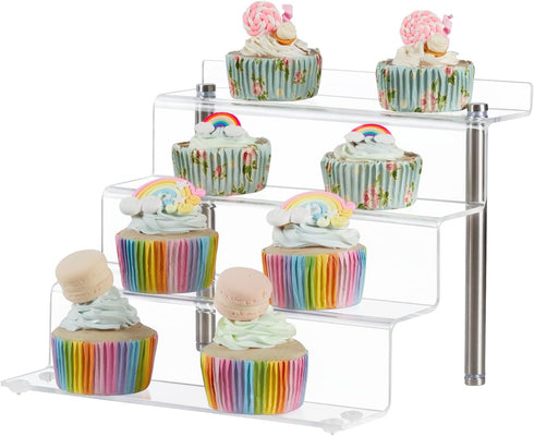 Acrylic Riser Shelf 4 Tier Clear Display Stand for Collectibles, Cupcakes, Perfumes, 9 x 8.3 x 6.8 in (Small, 2 Pack)