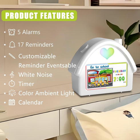 Sinoviwe 4.3'' Countdown Kids Alarm Clock with HD Digital Screen, Calendar Ambient Lighting White Noise Remote Control