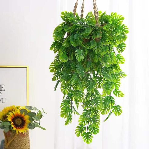 2pcs Artificial Monstera Hanging Plant, Fake Turtle Greenery Vine for Holiday Tropical Party Decorations