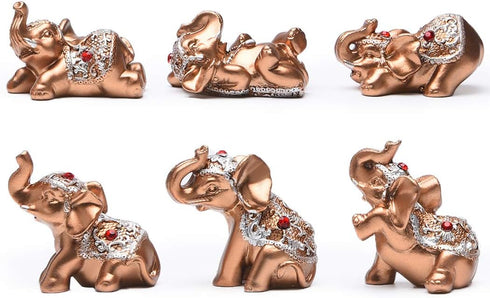 BRABUD Gold Resin Small Elephants Statues Home Decor Gift Set of 6 BS123 (Gold)