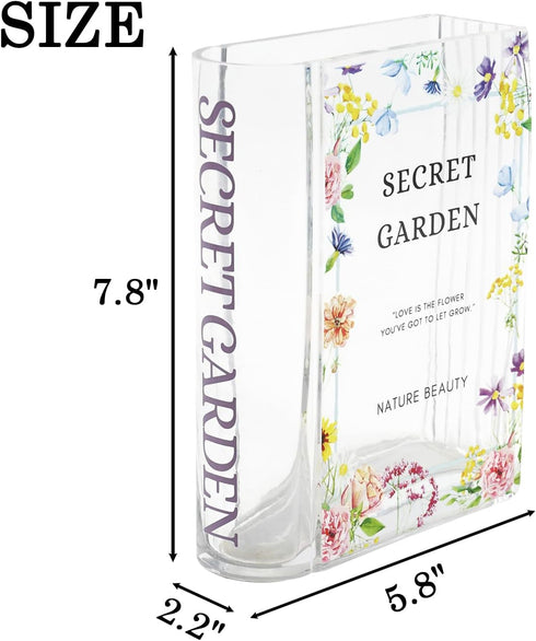 Glass Book Vase, Clear Book Vase for Flowers, Unique Flower Vase, Modern Book Shaped Vases for Bedroom, Living Room