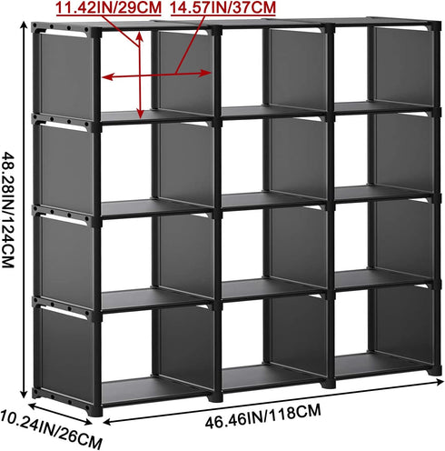 Aocoray 12 Cube Storage Organizer Book Shelves, DIY Open Stackable Bookshelf, Extra Large Plastic Bookcase Rack
