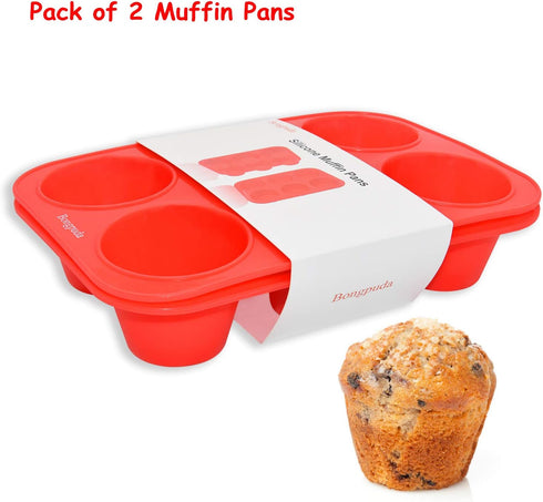 Silicone Large Muffin Pan 2 Pack, Non-Stick Jumbo 6 Cup Cupcake Molds, Perfect for Egg Muffin, Big Cupcake