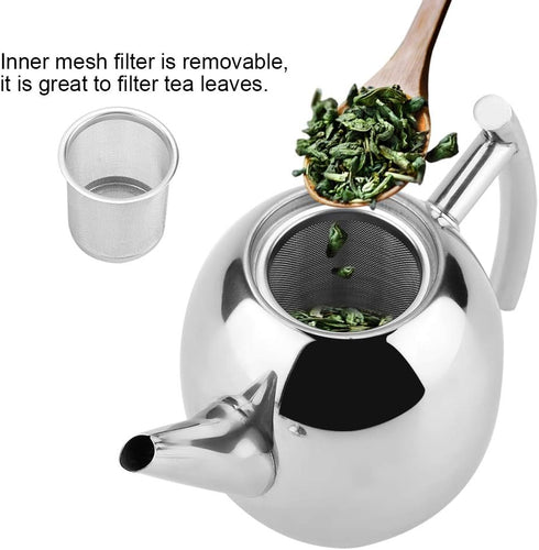 Stainless Steel Teapot, Metal Tea Kettle with Removable Infuser, Coffee Maker for Loose Tea (1500ML)
