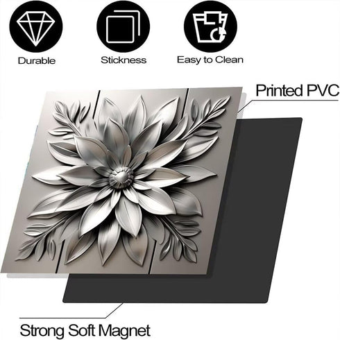 Stainless Steel Flower Magnetic Dishwasher Cover, Decorative Metal Art Style Kitchen Appliance Sticker, 23"x26"