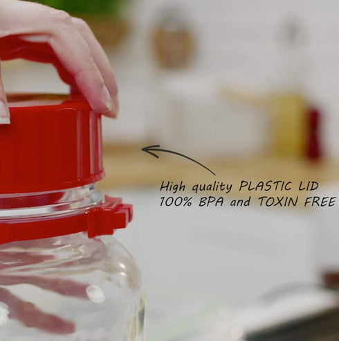 1 Gallon Glass Jar With Lid Wide Mouth Airtight Plastic Pour Spout Lids Bulk-Dry Food Storage Pickling Mason Jar