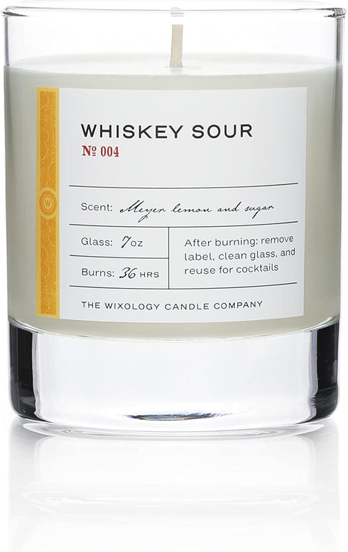 Wixology Cocktail Inspired Whiskey Sour Soy Candle, Lemon and Sugar Scented, 7 oz, Made in Kentucky