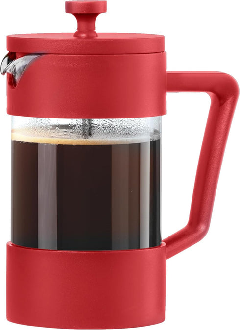 Oggi Borosilicate Glass French Press Coffee Maker (20oz), 5 Cup Capacity, Red with Stainless Steel Lid & Plunger