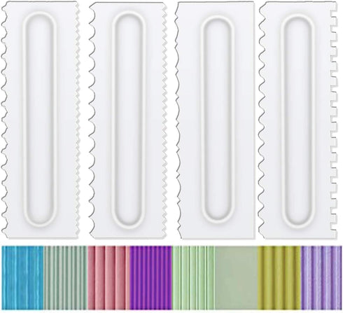 Antallcky Decorating Comb and Icing Smoother Set of 4 Pack for Cake Edge Tools, Plastic Sawtooth Scraper