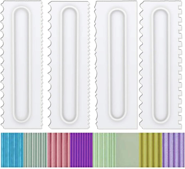 Antallcky Decorating Comb and Icing Smoother Set of 4 Pack for Cake Edge Tools, Plastic Sawtooth Scraper