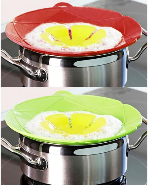 AUANDYU 2-in-1 Spill Stopper Lid Cover and Boil Over Safeguard, Silicone Kitchen Tool (Green and Red)