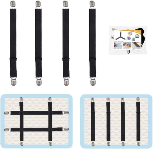 4Pcs Adjustable Bed Sheet Straps Clips, Elastic Mattress Sheet Fasteners Holder for Sofa, Couch, Table Cloth