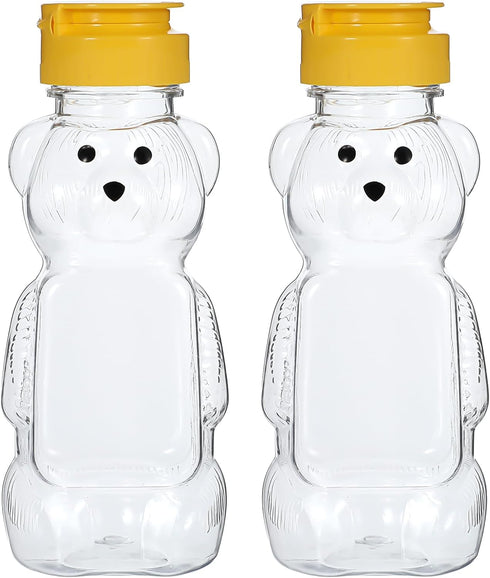 Hpmjz 2 Pcs Honey Bear Bottle Plastic Honey Squeeze Bottle Transparent Honeybear Squeeze Jars with Yellow Flip Lid Cute