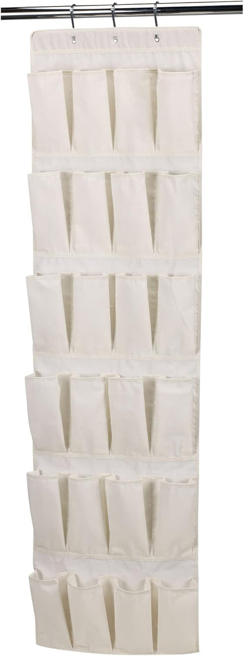 Household Essentials Over The Door 24 Packet Shoe Storage Organizer, Natural Canvas