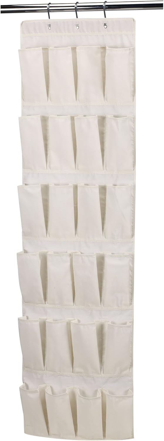Household Essentials Over The Door 24 Packet Shoe Storage Organizer, Natural Canvas